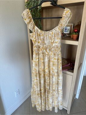 Floral Tiered Maxi Dress in Cream and Mustard